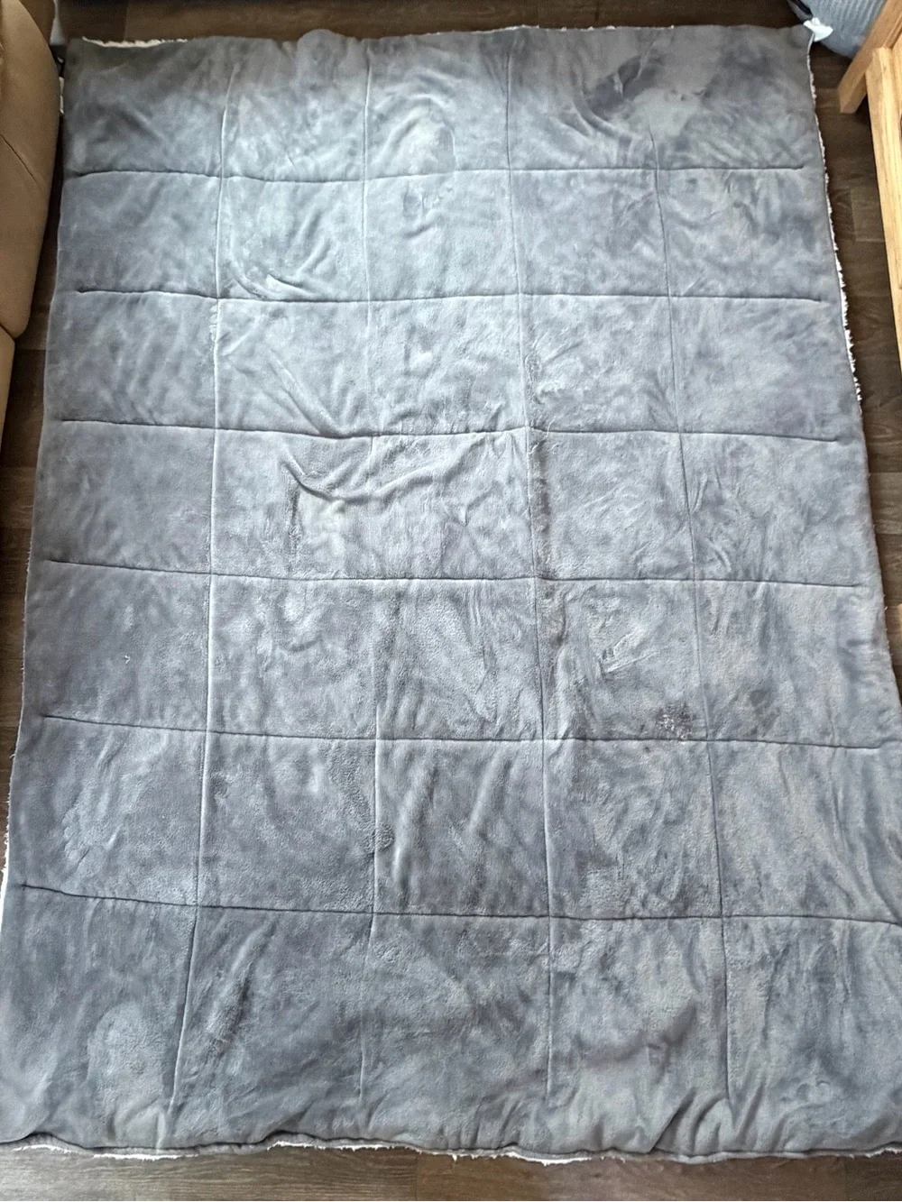Square Stitch Twin Size Plush Gray Blanket